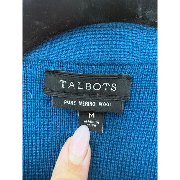 Talbots Milano 100% Merino Wool Moto Zip Jacket Teal Blue Sweater Blazer Women M - Picture 4 of 7